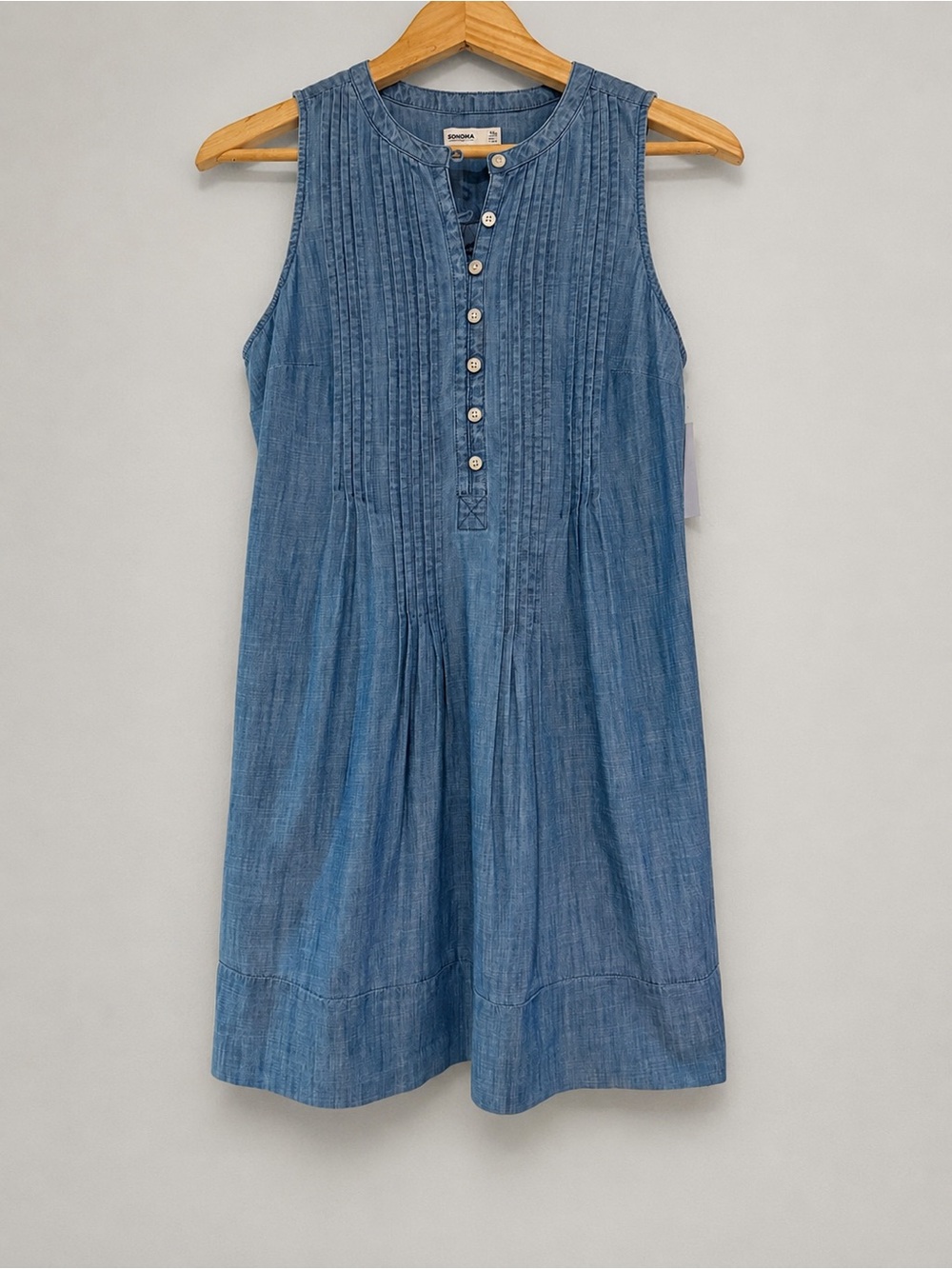 Sonoma Goods For Life PM Chambray Dress Blue Pintuck Sleeveless Cotton NWT